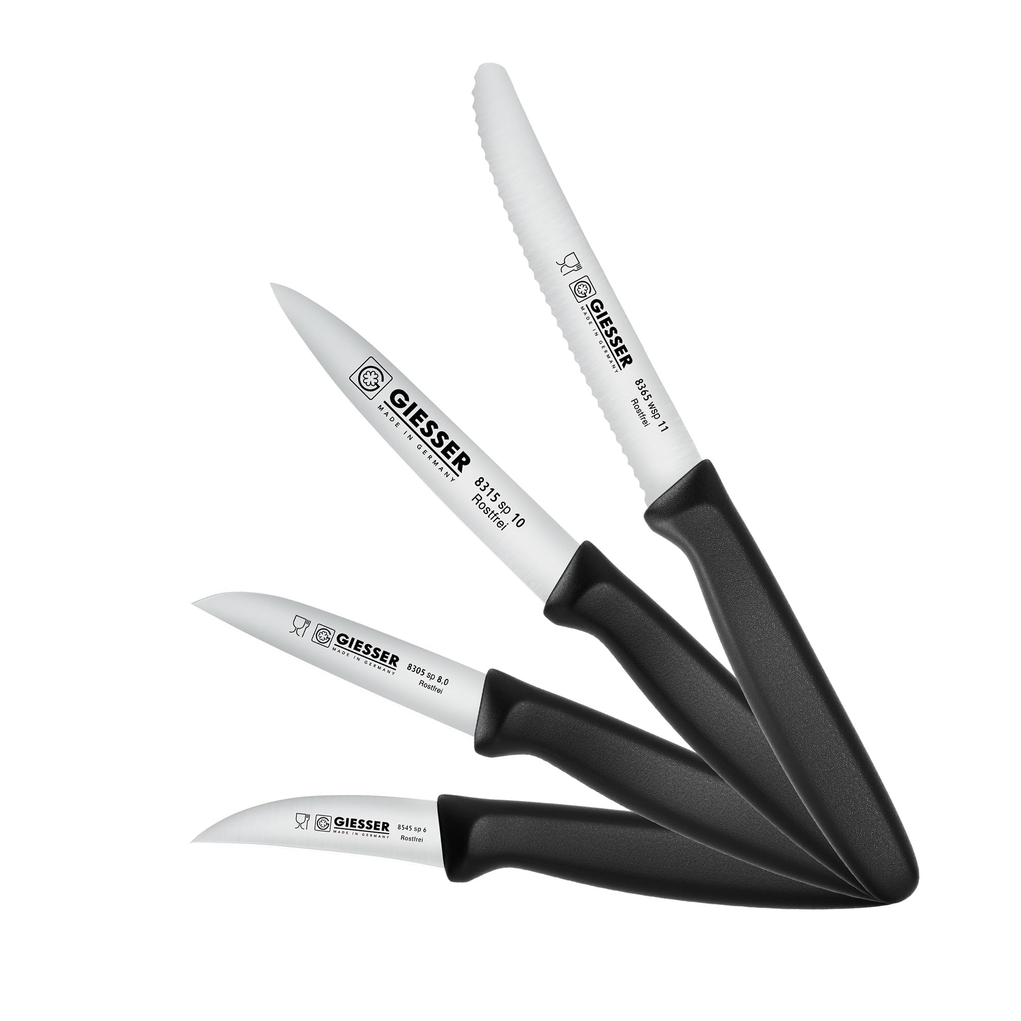 Giesser since 1776, Made in Germany, small Paring knife set of 4, rustfree, dishwasher safe - sheepsfoot paring knife, tomato knife, peeling knife, vegetable knife