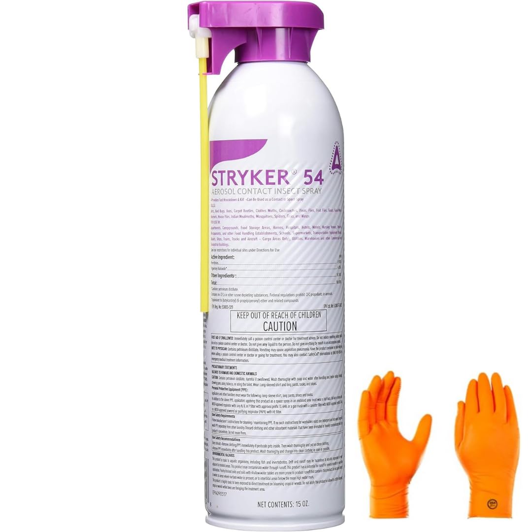 Stryker 54 Aerosol Contact Insect Spray with Injector 15oz | Premium USA Supply Gloves for Safe Eradication | USA Supply Pest ID Card