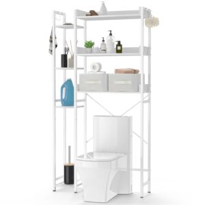 lwadaln over the toilet storage shelf, 7-tier bathroom organizer shelf, freestanding space saver storage shelf with two fabric drawers & adjustable feet, toilet rack for bathroom, restroom, laundry