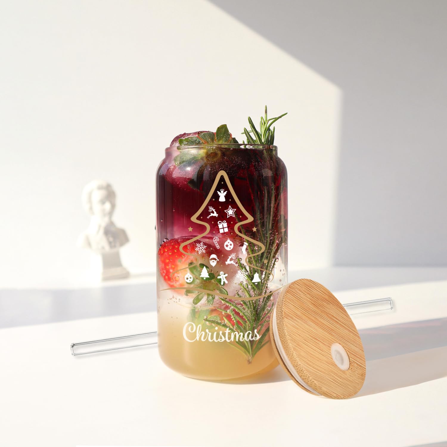 20 Pack Sublimation Glass Cans Transparent Sublimation Beer Glass Can Shaped with Bamboo Lids Borosilicate Glasses Tumbler Mason Jar Cups Mug with Straw for Beer, Juice, Soda, Iced Coffee, Drinks 16oz