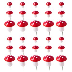 jarbins 30 pack mushroom cake decorations red mini mushroom toothpicks foam cupcake toppers mushroom cake picks for birthday baby shower party micro landscape decor