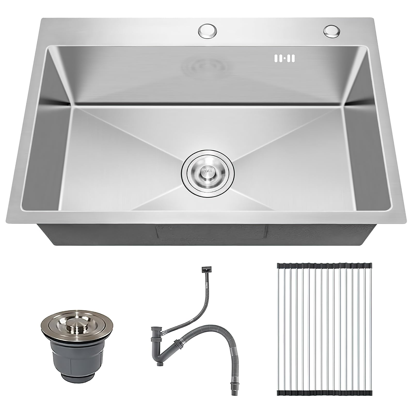 DuyviSteil 33x22 Inch Topmount or Drop In Kitchen Sink Worktation 16 Gauge Stainless Steel Single Bowl Kitchen Sink with Drainpipe