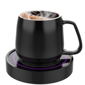 dimux coffee warmer with mug set - electric beverage cup warmer for desk office home use, candle warmer heating plate with gravity switch auto shut off (up to 131f/55c), 12oz (purple set)