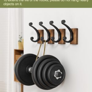 Josmimic Wall Hooks for Hanging Towel - Black Rustic Wood Coat Hook,4 Pack Hooks Wall Mounted for Towel, Coat, Cloth, Purse, Hat, Key, Decorative Bathroom Shower Kitchen