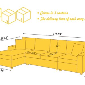 VANOMi 116'' Faux Leather Sectional Sofa, L-Shaped Five-Seat Living Room Sofa Couch, Chaise Longue on The Left, Light Brown