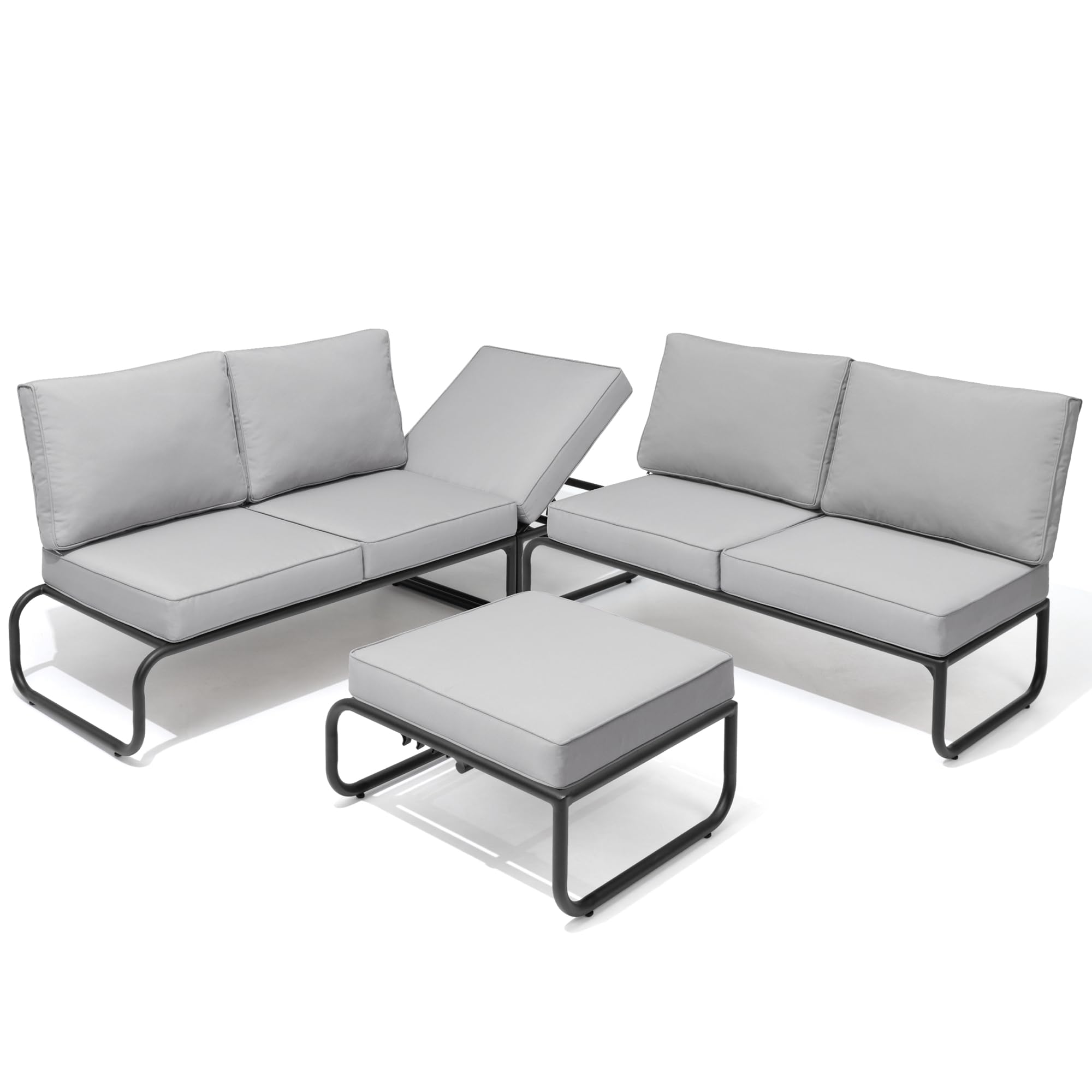 VredHom 6PCS Aluminum Outdoor Furniture Sets with Cushion Patio Sectional Sofas with Adjustable Backsest, Patio Conversation Set for Pool, Backyard, Garden, Light Gray