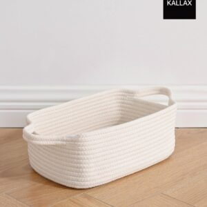 Small Woven Basket, 12 x 8 x 4.5 Inches, Small Storage Baskets for Organizing, Gift Baskets Empty, Cute Small Rope Shelf Closet Storage Bins Baskets for Shelves, Dog Toy Basket, 3 Packs, Off White