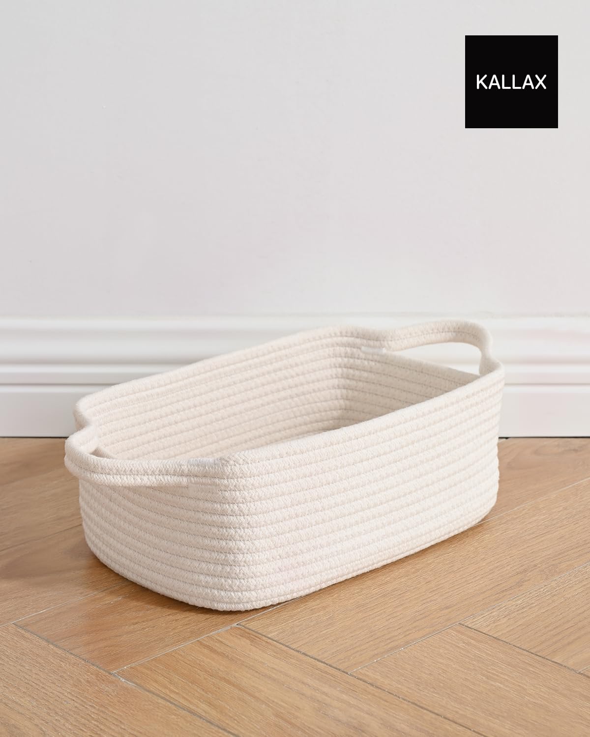 Small Woven Basket, 12 x 8 x 4.5 Inches, Small Storage Baskets for Organizing, Gift Baskets Empty, Cute Small Rope Shelf Closet Storage Bins Baskets for Shelves, Dog Toy Basket, 3 Packs, Off White