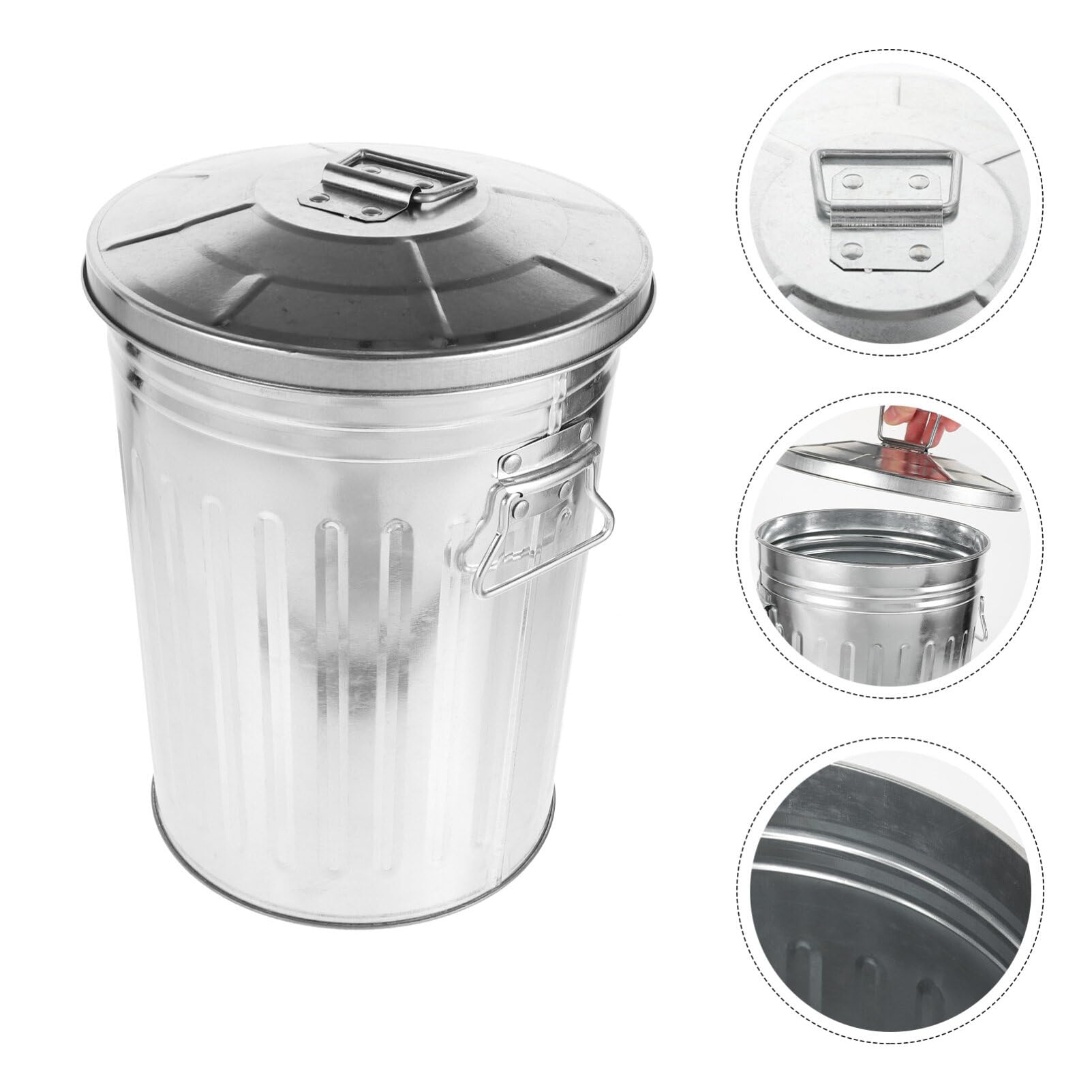 PRETYZOOM Stainless Steel Trash Cans with Lids: Round Outdoor Garbage Can Farmhouse Retro Metal Waste Bin Dog Poop Trash Can for Garden Yard Bedroom Bathroom