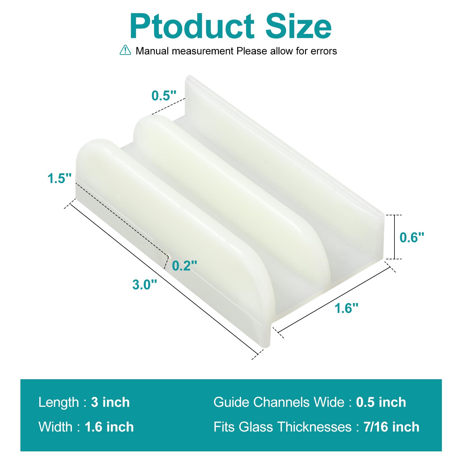 VYH M6219 Sliding Shower Door Bottom Guide for Sliding Shower Door (Top Hung) Shower Door Guide, 1/2 in Channels for Glass Shower Door Plastic Guide M6219（1 Pack