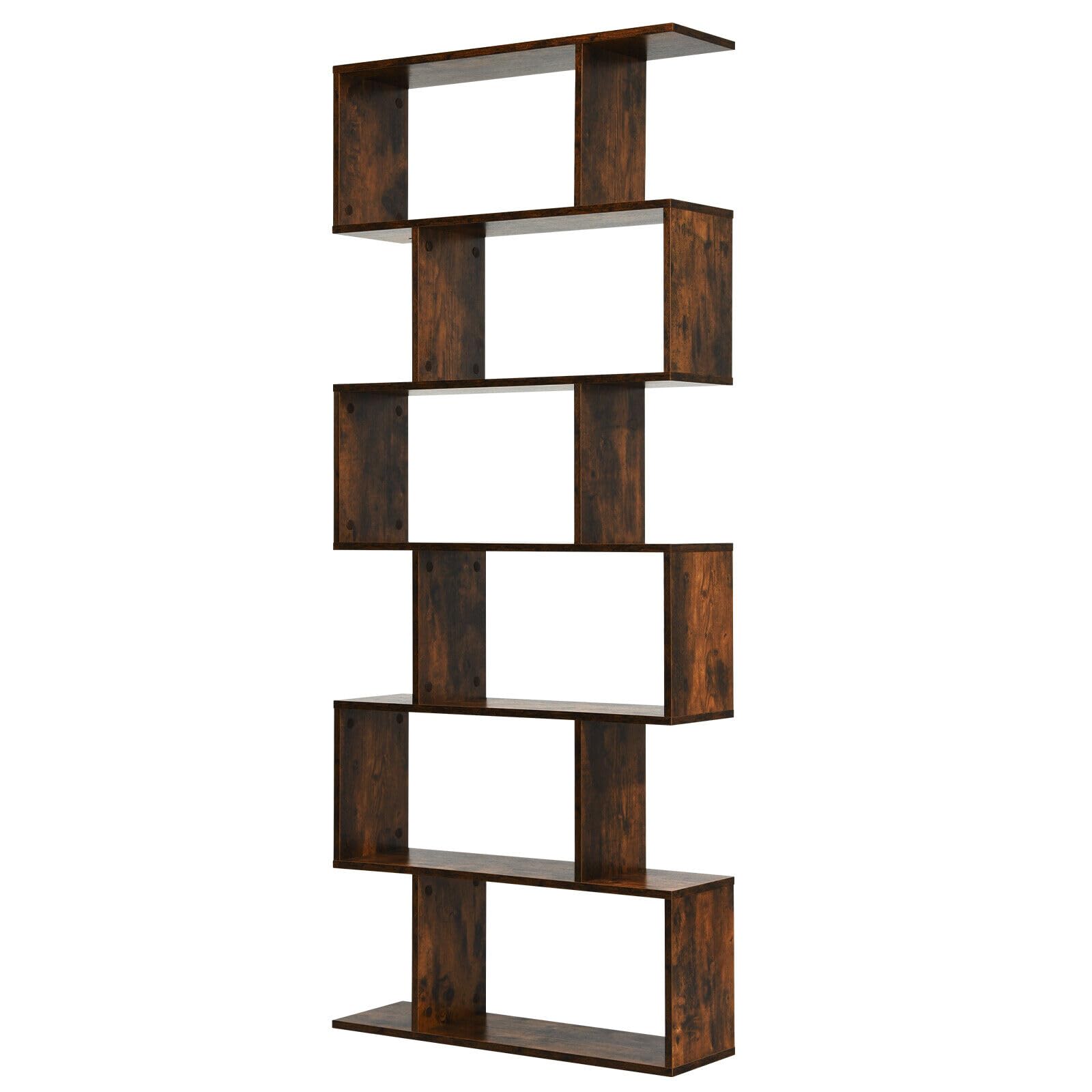 Generic VcJta 6-Tier S-Shaped Bookshelf Storage Display in Coffee Finish for Organizing Aesthetic Home Decor, E294821383551