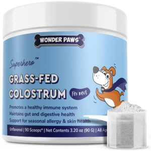 Premium Grass Fed Colostrum for Dogs – Pure Bovine Colostrum for Dogs – Immune, Allergy, Skin & Itch Relief – All Ages, Sizes & Breeds – 3.20oz