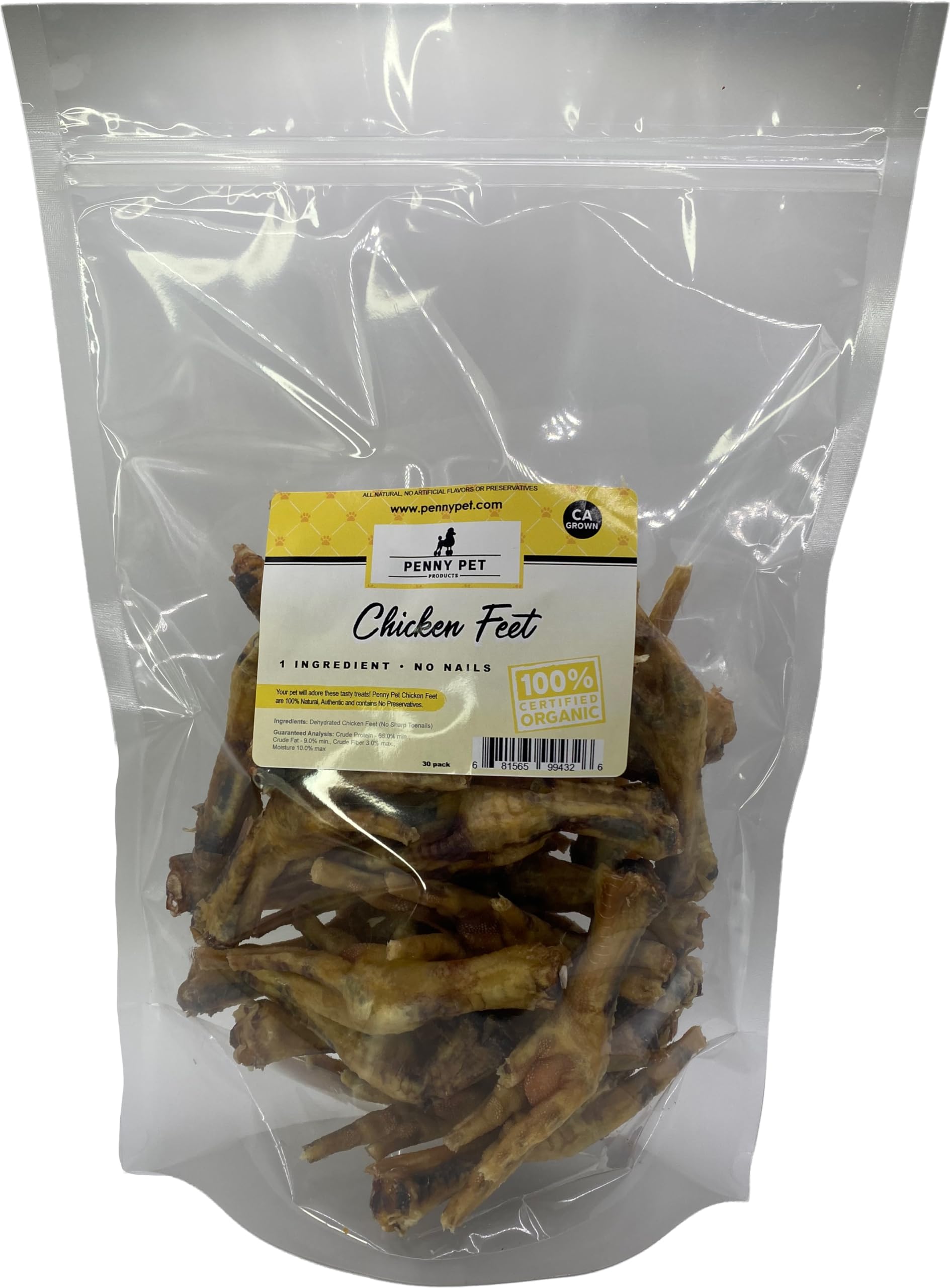 Penny Pet's Chicken Feet - Hand-Made in USA, No Nails Only, Made by Penny's Kitchen, Glucosamine Rich for Joint Health, High Protein Crunchy Snack for All Dogs (30 Pack)