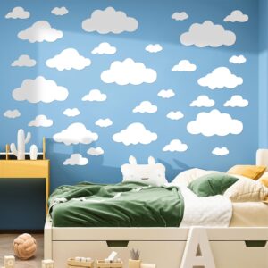 51pcs big clouds wall decals removable decals diy large vinyl wall sticker self adhesive wallpaper for girls bedroom nursery baby boy kids room wall art decorations, peel and stick