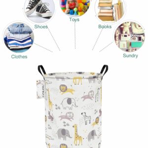 FANKANG Storage Basket, Nursery Hamper Canvas Laundry Basket Foldable with Waterproof PE Coating Large Storage Baskets for Kids Boys and Girls, Office, Bedroom, Clothes,Toys(Lovely Animals)