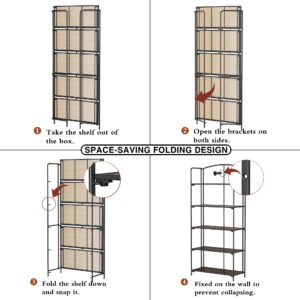 Crofy No Assembly Folding Bookshelf for Living Room, 5 Tier Black Collapsible Book Shelf for Home Office, Portable Bookcase Storage Organizer