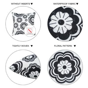 JASEN Black and White Floral Outdoor Pillow Cover, Outdoor Pillow Covers 18x18 Waterproof Set of 2, Decorative Throw Pillow Cover for Outside Patio Furniture Garden (No Inserts)