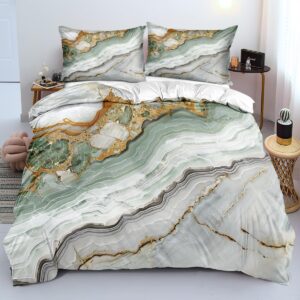 ccoutuechen sage green marble duvet cover queen size gold foil print comforter bedding set green white marble duvet covers set modern abstract comforter cover with 2 pillowcases（girls women adult）