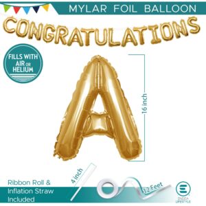 Endea Group Congratulations Banner Balloons 13 Inch Letters - Inflatable Foil Mylar - Celebrate for Graduations, Anniversaries, Weddings, Retirements 15pcs in Set (Gold)