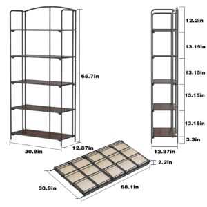 Crofy No Assembly Folding Bookshelf for Living Room, 5 Tier Black Collapsible Book Shelf for Home Office, Portable Bookcase Storage Organizer