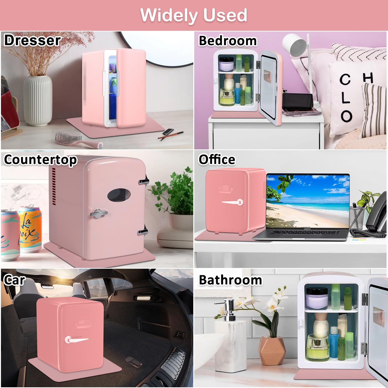 SUNICO Portable Mini Fridge Mat, 14x10 in Retro Compact Refrigerator Mat, Diatomite Quick Drying Mat, Non-slip Skincare Fridge Pad for Bedroom, Office, Countertop, Easy to Clean, Pink