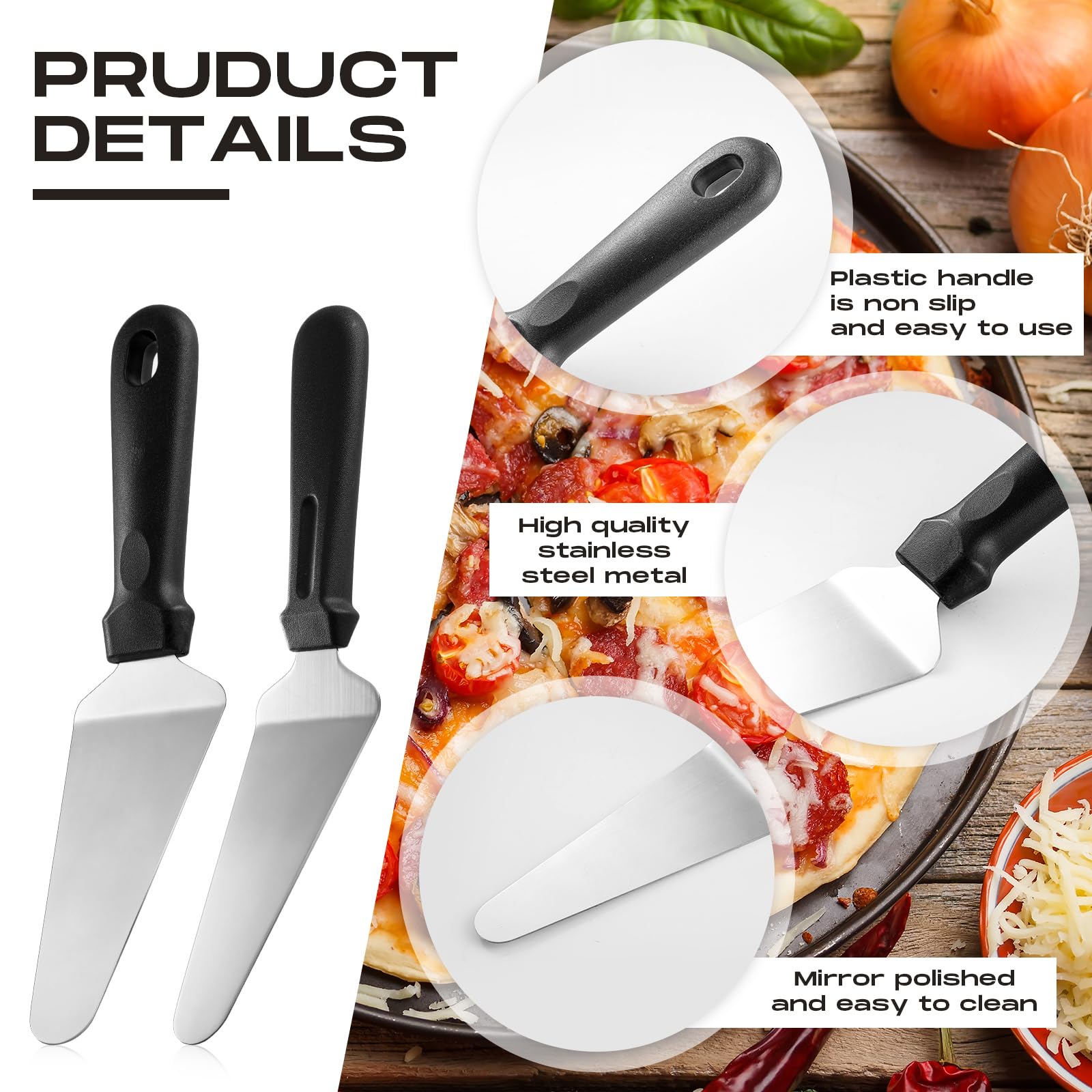 Zhehao 20 Pack Plastic Handle Pizza Pie Server Stainless Steel Pizza Spatula Server Non Slip Triangular Spade Spatula Easy to Grip Pie Spatula Cutter Pie Knife Cake Serving Utensils (Black)