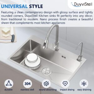 DuyviSteil 33x22 Inch Topmount or Drop In Kitchen Sink Worktation 16 Gauge Stainless Steel Single Bowl Kitchen Sink with Drainpipe