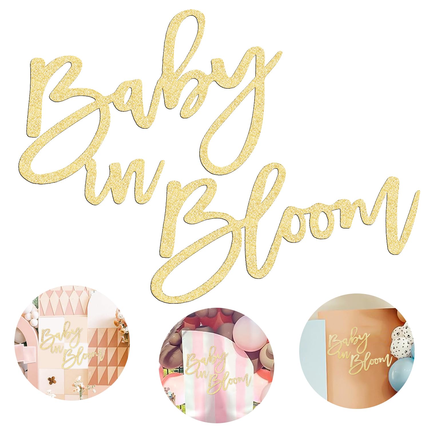 Gold Baby In Bloom Sign, Wooden16”x12” Baby Shower Party Sign with Gold Glitter for Boy/Girl Baby Shower Decorations Gender Reveal Backdrop Party Photography Background