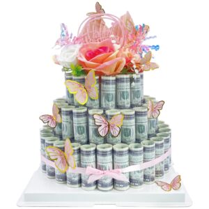 gifting cash gift boxes,happy birthday day money gift box,money flower cake fake cake gift box，diy surprise birthday gift box，for birthday/valentine's day unique surprise gift(pink-three tier)