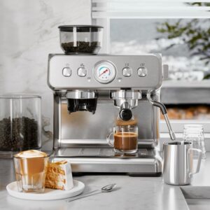 Kismile Espresso Machines with Grinder, 20 Bar Professional Espresso Maker with Milk Frother Steam Wand & Removable Water Tank for Latte and Cappuccino, Espresso Coffee Maker for Home(Stainless Steel)