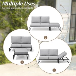 VredHom 6PCS Aluminum Outdoor Furniture Sets with Cushion Patio Sectional Sofas with Adjustable Backsest, Patio Conversation Set for Pool, Backyard, Garden, Light Gray