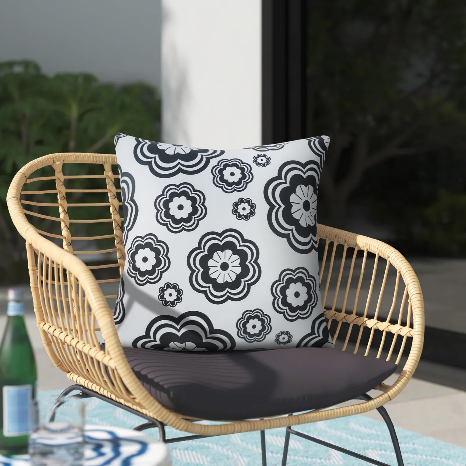 JASEN Black and White Floral Outdoor Pillow Cover, Outdoor Pillow Covers 18x18 Waterproof Set of 2, Decorative Throw Pillow Cover for Outside Patio Furniture Garden (No Inserts)