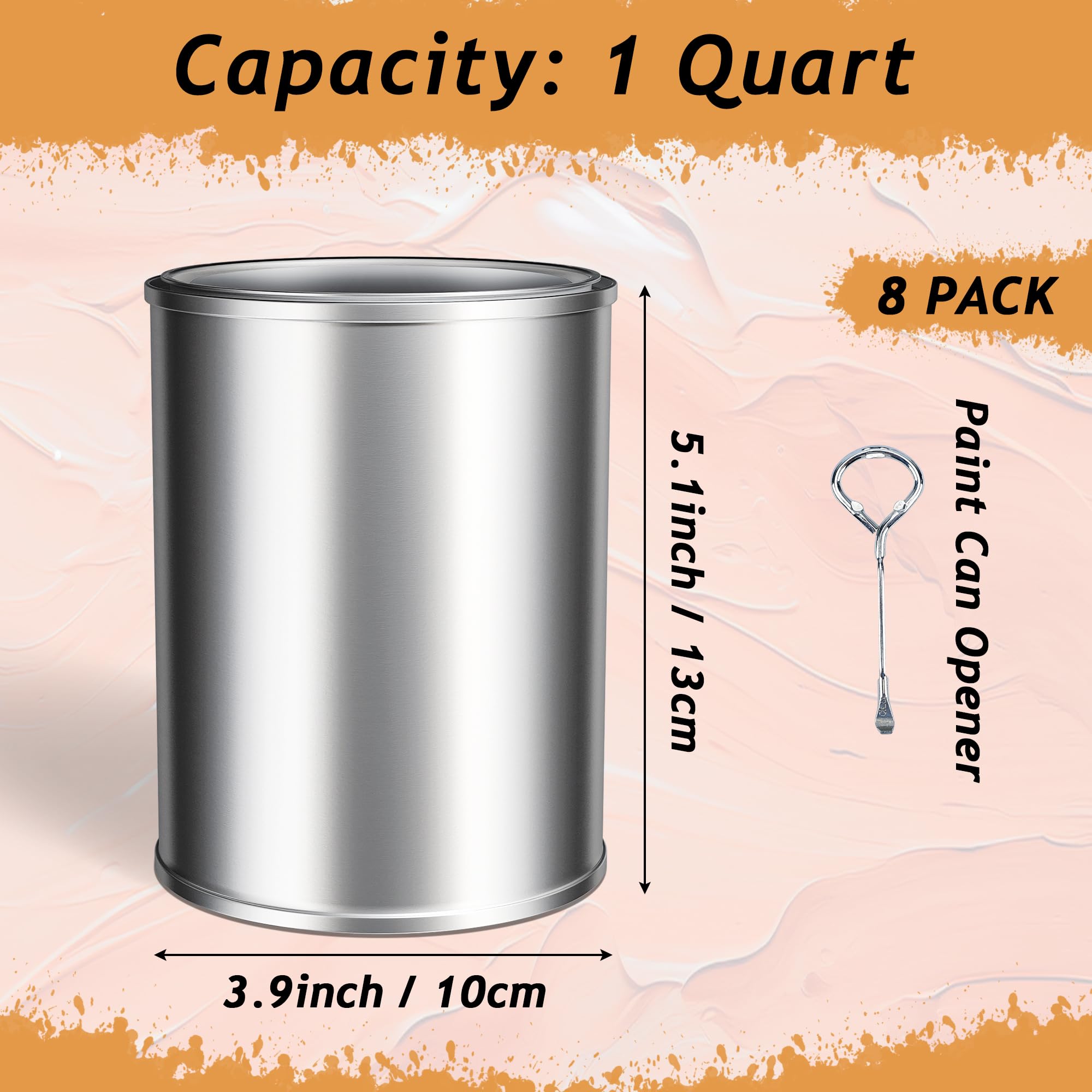 8PCS Empty Paint Cans with Lids, 1 Quart Metal Unlined Paint Bucket, Small Round Paint Storage Containers for Leftover Paint, Arts Crafts, DIY Projects, Painting (Silver, 2 Pint)