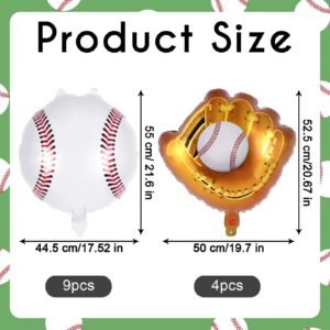 13 Pcs Baseball Balloons,20 Inch Baseball Glove Foil Mylar Balloons,Baseball Themed Party Supplies Sports Balloons for Sport Themed Birthdays Party Baby Shower Decorations