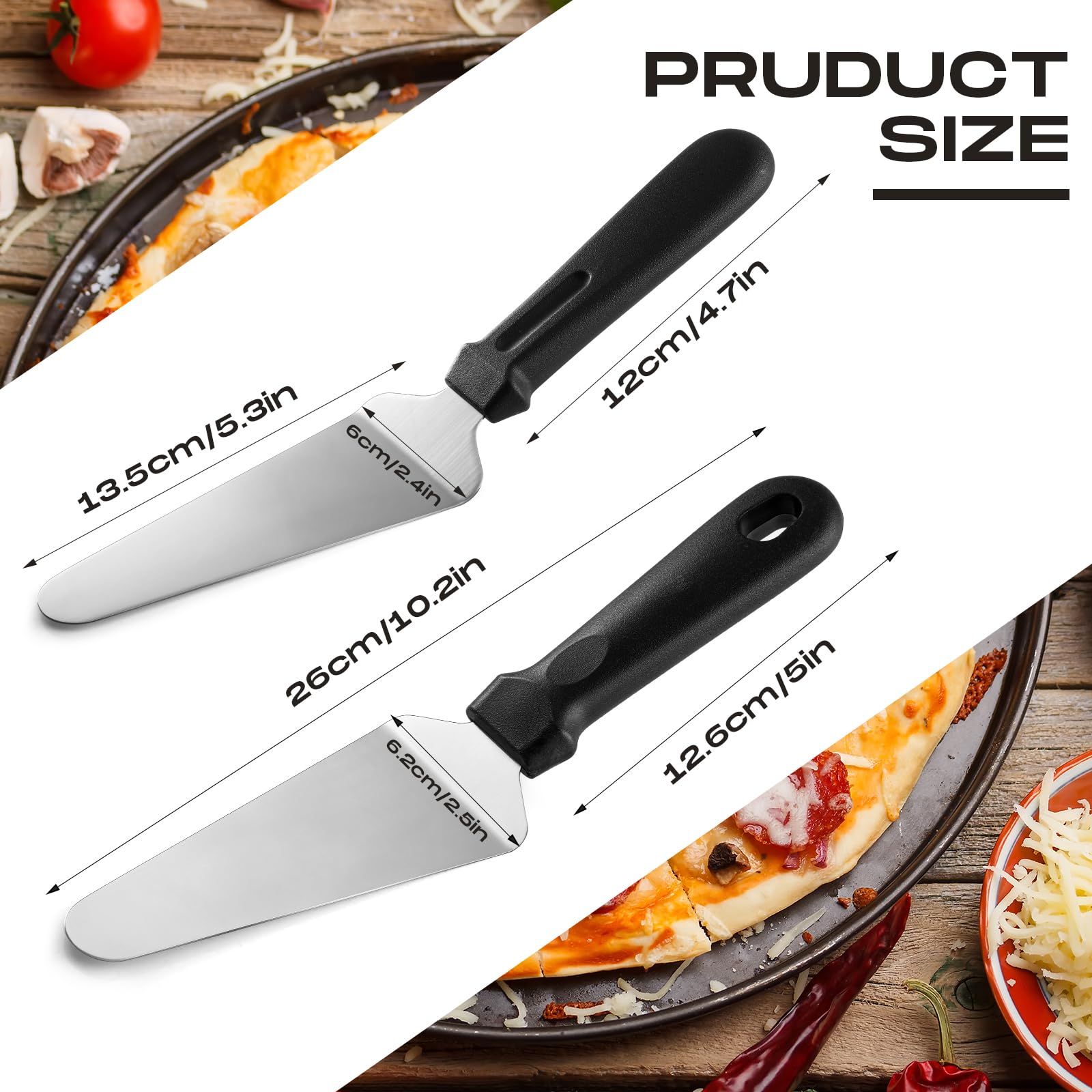 Zhehao 20 Pack Plastic Handle Pizza Pie Server Stainless Steel Pizza Spatula Server Non Slip Triangular Spade Spatula Easy to Grip Pie Spatula Cutter Pie Knife Cake Serving Utensils (Black)