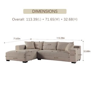 Get Set Style 113" Sectional Sofa, Modern Boucle Fabric L-Shaped Sofa Couch Bed 2 Piece Modular Sectional Couches with Chaise with 2 Pillows for Living Room,Bedroom (Taupe)