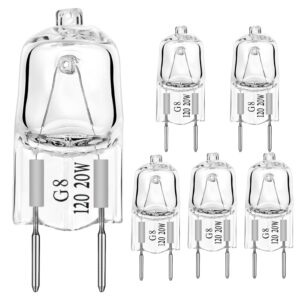 ahevo g8 light bulbs 20watt 120volt halogen light bulb g8 base bi-pin shorter 20w t4 jcd warm white microwave light bulbs replacements(6 pack)