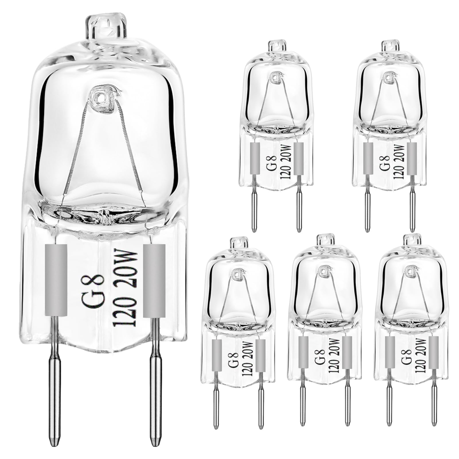 AHEVO G8 Light Bulbs 20Watt 120Volt Halogen Light Bulb G8 Base Bi-Pin Shorter 20W T4 JCD Warm White Microwave Light Bulbs Replacements(6 Pack)