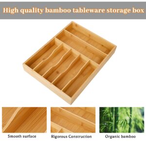 Annmexx 17X13X2.5IN Upgraded Bamboo Kitchens Silverware Organizer, Drawer Organizers, Silverware Drawer Organizers, Utensil Drawer Organizers, 7 Slots Extra Deep Grooved Divider