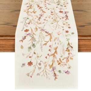 artoid mode floral leaves fall table runner, wild flowers and grasses seasonal autumn kitchen dining table decoration for home party decor 13x72 inch