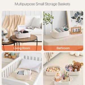 Small Woven Basket, 12 x 8 x 4.5 Inches, Small Storage Baskets for Organizing, Gift Baskets Empty, Cute Small Rope Shelf Closet Storage Bins Baskets for Shelves, Dog Toy Basket, 3 Packs, Off White