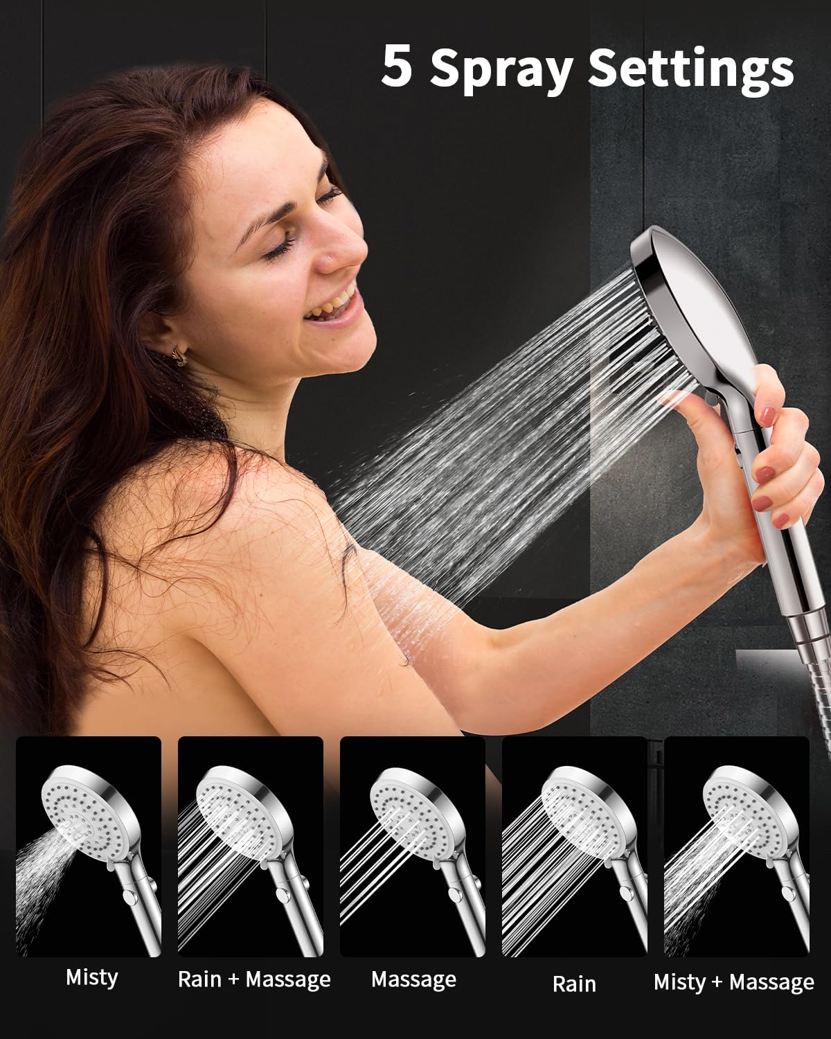 FASDUNT Shower Head with Handheld, High Pressure Handheld Shower Head with 80" Extra Long Stainless Steel Hose & Adjustable Bracket, Showerhead with ON/OFF Switch for Pets Bath