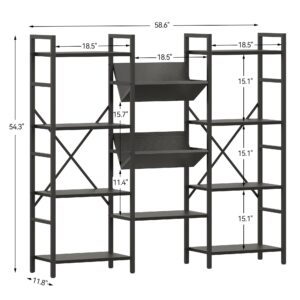 IDEALHOUSE 4 Tier Bookshelf, Industrial Bookcase and Short Bookshelf with Storage, Open Large Metal Frame Display Shelves for Living Room, Bedroom, Home Office-Black