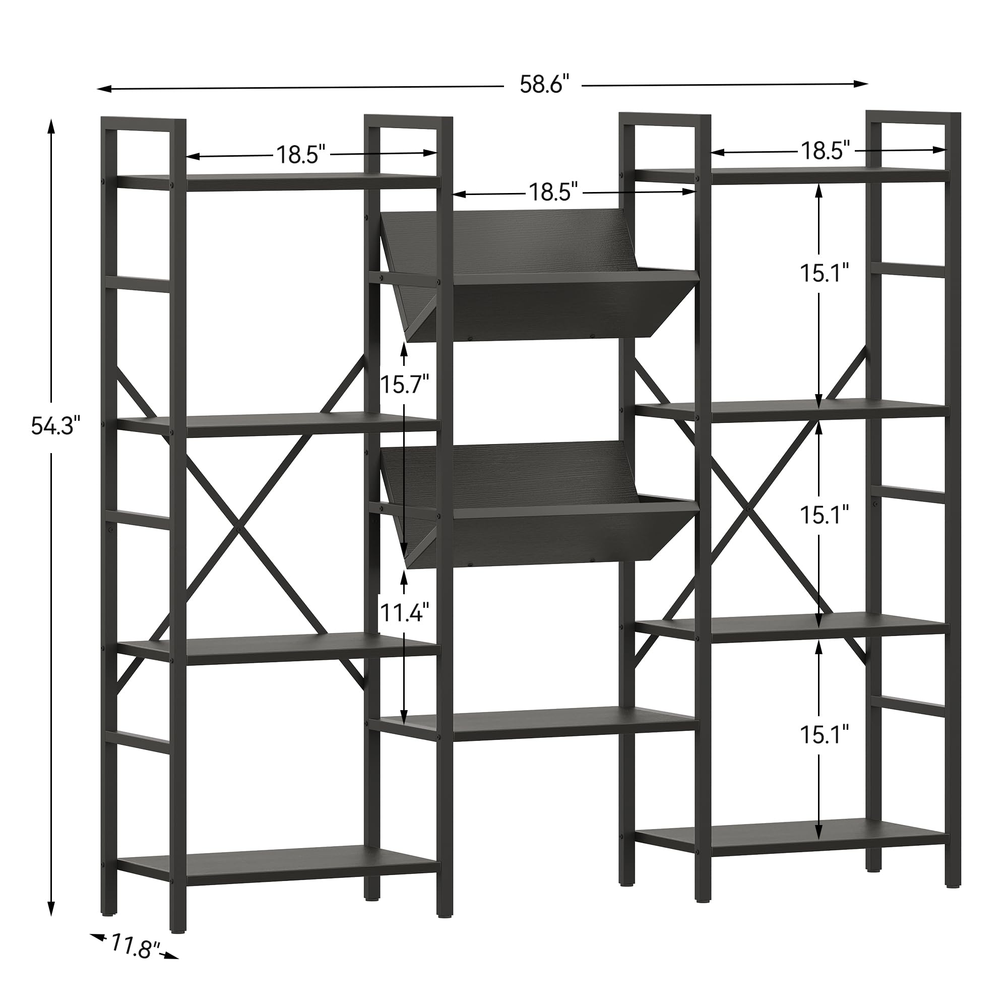 IDEALHOUSE 4 Tier Bookshelf, Industrial Bookcase and Short Bookshelf with Storage, Open Large Metal Frame Display Shelves for Living Room, Bedroom, Home Office-Black