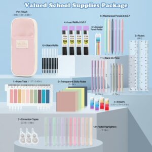 MoKo 60Pcs Aesthetic School Supplies with Cute Pencil Case,12 Pastel Highlighters,5 Black Ink Gel Pens,6 Mechanical Pencil Set 0.5 & 0.7 mm for Students Stationary College Essentials