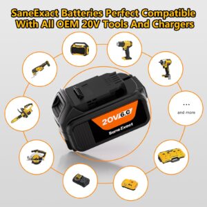 SaneExact [4 Pack] 20V 6.0Ah Replacement Battery for Dewalt 20V Max Batteries Compatible with Original Charger and DCD/DCF/DCG/DCS Series Cordless Power Tools DCB206 (4 PC)