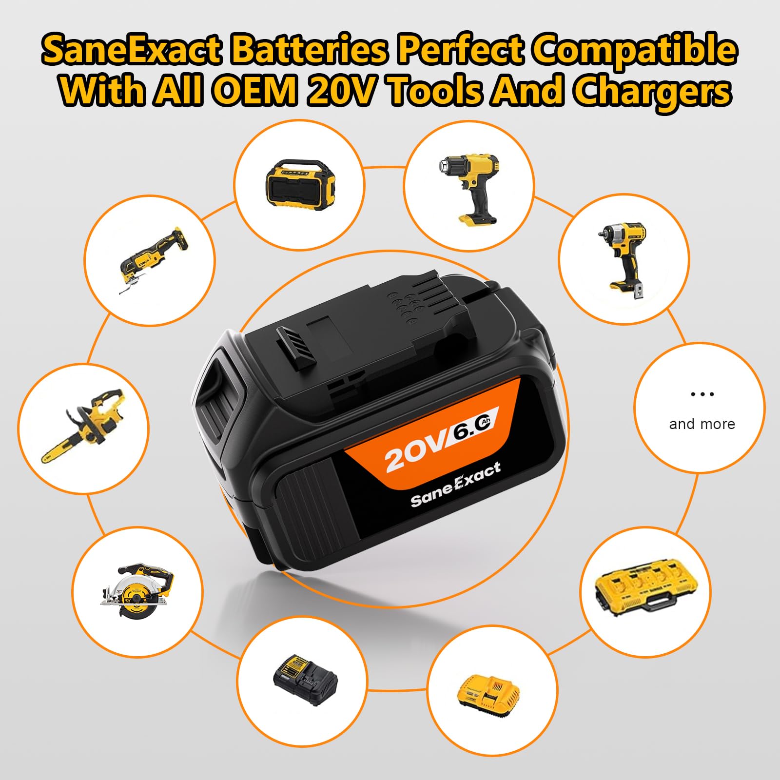 SaneExact [4 Pack] 20V 6.0Ah Replacement Battery for Dewalt 20V Max Batteries Compatible with Original Charger and DCD/DCF/DCG/DCS Series Cordless Power Tools DCB206 (4 PC)