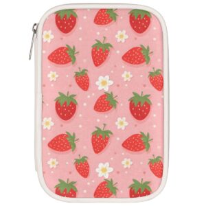 djyqbfa strawberry pencil case pouch multifunctional cute pu leather pen holder with zipper stationery pen bag