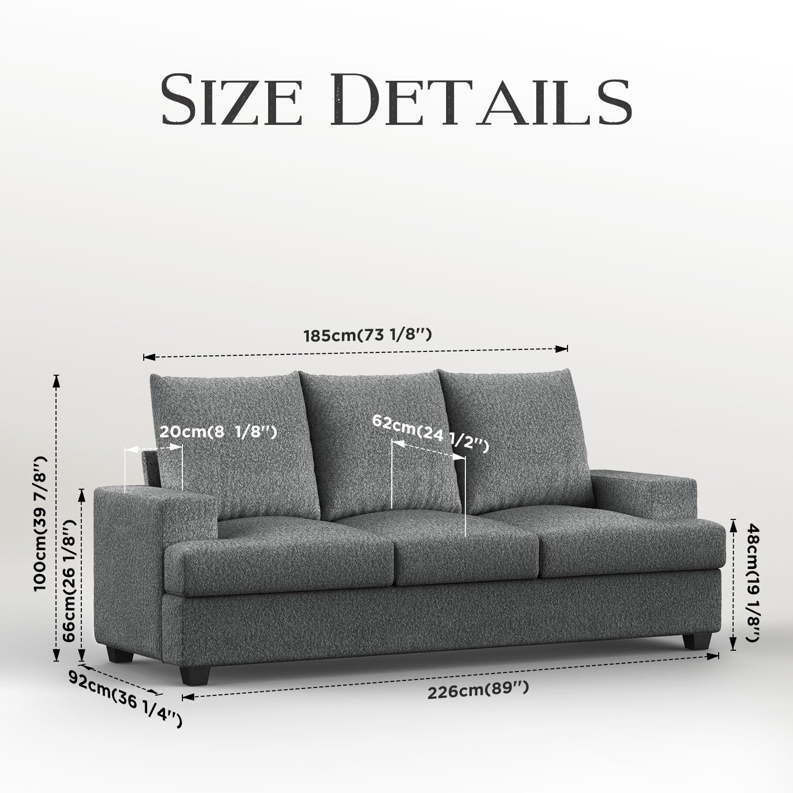 Zelimon 89" Sofa Couch with Extra Deep 3 Seats Memory Foam Modern Sofa Couches for Living Room Washable Removable Chenille Cover Cozy Lounge Sofa, Dark Gray