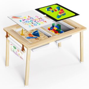 sensory table for toddlers 1-3 - multifunction toddler activity table with block lid & 2 storage bin,sturdy play sand table,kids table for indoor and outdoor,christmas and birthday gifts